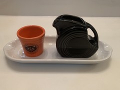 Fiesta 3 pcs Black Mini Disc & Black Cat Poppy Shot Glass on White Tray