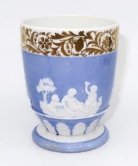 Spode Porcelain 19th C Putti Cherub Relief Gold Foliate 2063 Cup Tumbler, 3 1/2″