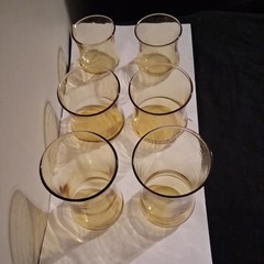 Curved Amber Short and Tall Tumblers Old Fashioned Brown Glass Set Of 6