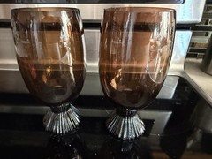 MCM vintage Lenox Tempo Nutmeg brown glass goblets (set Of 2) Gorgeous