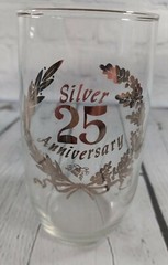 Vintage 4 Glass Tumbler Gift Set 25th Silver Anniversary West Virginia Glass Co