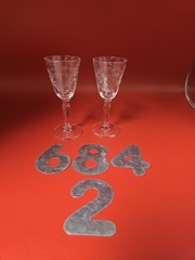 Set Of 2 Vintage Clear Etched Floral Crystal Cognac Cordial Glasses