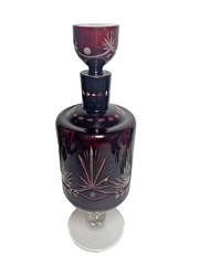 Vintage Ruby Cut to Clear Glass Footed Decanter Stopper Chips Read