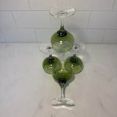Vintg Sasaki Coronation Hawthorne Jade Green 4 Brandy/Cocktail Glasses 4 oz MCM
