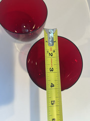 Vintage Ruby Red Clear Footed Ball Stem Wine Water Goblets 2