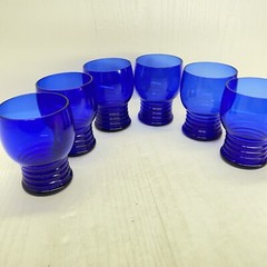 6 Vintage MCM Imperial Glass Shaeffer Cobalt Blue Tumbler Glasses 3.5”