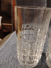 Vintage Etched Geometric Design 5” Clear Glass Tumblers, Set Of 5 Glasses