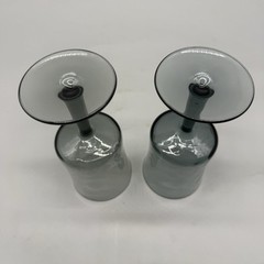 Pair Vintage Libbey Blue/Gray Optic Swirl Smoke Water Goblets Wine 6.5″