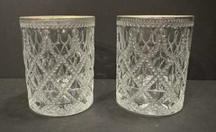 Antique/VTG Gilded-Rim Pressed Rocks/Double Old-Fashioned Glasses Set of Two (2)