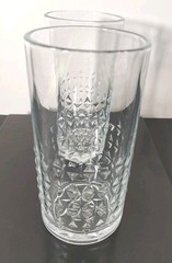 Highball Glass Tumblers, Set of 2, Triangle Cut w Star Bottom, Heavy, MCM, VTG