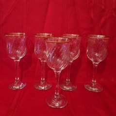 VINTAGE Of 5 Circleware Maxim Gold Rim Swirl 7.5” Wine Glasses Goblets