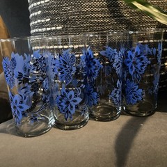 Vintage Libbey Royal Norfolk Blue Floral Ice Tea Collins Glasses Set of (4)