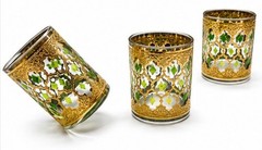 3 Culver Valencia MCM 22k Gold And Green Diamond Pattern Lowball/Rocks Glasses