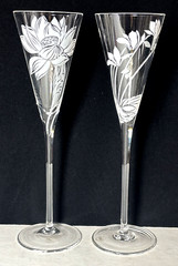 2 Franklin Mint LES FLEURS Crystal Champagne Glasses Floral Botanical Austria