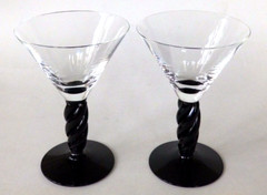 Vtg Kosta Boda Black Dark Purple Amethyst Twisted Stem Martini Cocktail Glasses