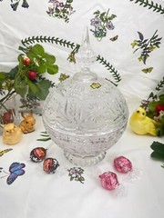 VINTAGE ZAJECAR 11″ TALL FOOTED COMPOTE CANDY DISH 24% LEAD CRYSTAL FLORAL CUT