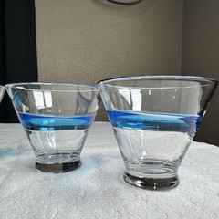 Vintage Murano Crystal Aqua Swirl Cosmo Stemless Martini Glasses- Set of 4