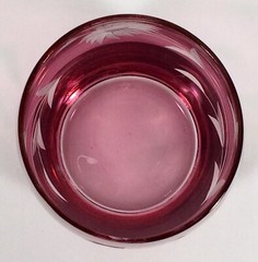 Vtg Cranberry Flash Cut to Clear Etched Sunflower Leaves Tumbler 7oz 3 1/4″ RARE