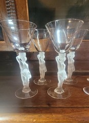 8pcs Vintage Bayel Bacchus Frosted Stem Figure Crystal Cordial Martini Glasses