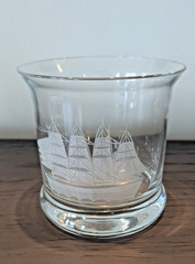 Vintage Toscany 4 Hand Blown Etched Crystal Old Fashioned Clipper Ship Glasses