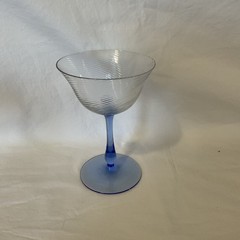 Vintagee Set Of 4 HC Fry Blue Stemmed Optic Spiral Glasses Martini/Margarita 6”
