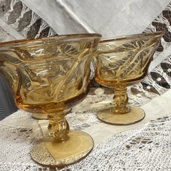 Fostoria Jamestown Champagne, Sherbet Amber Gold Boho Wedding 4” Glasses Set/8
