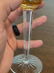 STUNNING VTG Amber Cut To Clear CRISS CROSS & FAN Wine Glass 7.5″H