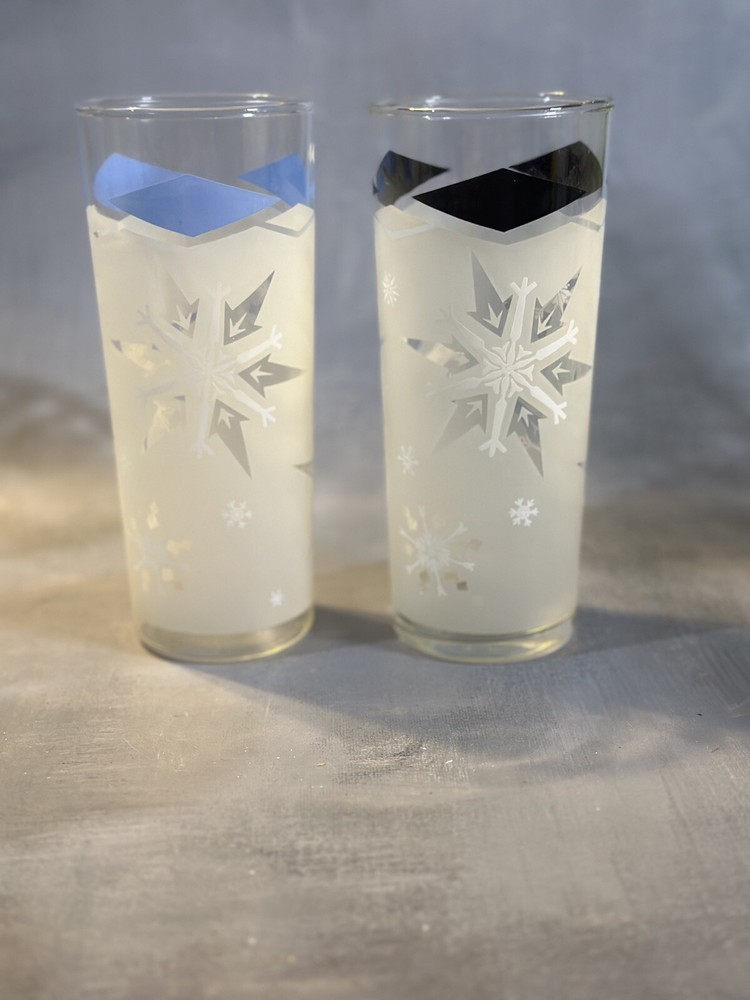 2 MCM Collins Tumbler Anchor Hocking Atomic Snowflake Frosted Blue Black Diamond
