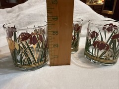Vintage 22K Gold Culver Cinnabar Iris Double Old Fashioned Glasses (3 Glasses)