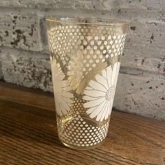 Vintage Drinking Glass Tumbler Daisy & Dots POZ Barware 5 In