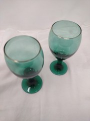 Libbey Glass Co 7″ Dark Green Jupiter Glasses Set Of 2 1970s Vintage Good
