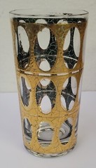 MCM Gold & Green Crackle Glass High Ball Glasses Culver ? Piza?