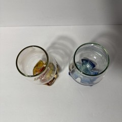 Set Of 2 Wine Glasses Beautiful Footed Hand Blown Art Glass Blue And Amber Rare