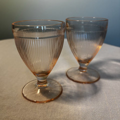 Pink Depression Glass Small Goblets with Ribbed Texture No Chips/Cracks 4”