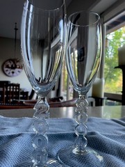 Set Of 2 Year 2000 Champagne Flutes Clear Crystal Glasses Millennium Y2K