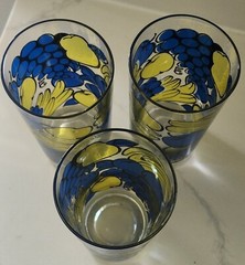Vintage 1970’s Libbey Fruit Pattern Stained Glass Glasses Set of 3