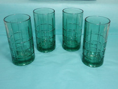 (4) Anchor Hocking Manchester Tartan Green Iced Tea Glasses 16oz Heavy Tumblers