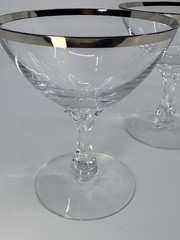 3 Fostoria Wedding Ring Platinum Rim Crystal SHERBERT CHAMPAGNE Glasses 6.25″H