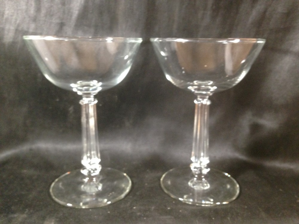 Pair of Libbey Glass Pillar Stem Champagne Coupes Stemware 3002