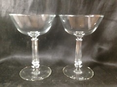 Pair of Libbey Glass Pillar Stem Champagne Coupes Stemware 3002