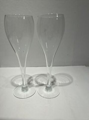 VTG lot 2 Champagne Flute Elegant Long Stem Clear Glass Classic unmarked 8-1/2″