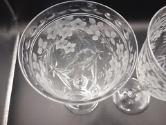SET OF 2 WEBB CORBETT Floral INTAGLIO Crystal Stemmed Water Goblets Signed