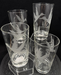 Etched Flying Mallard Duck Cattails Glasses Tumblers Coolers Highball 5″ MCM