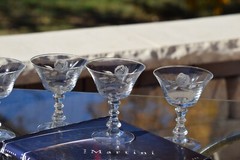 4 Vintage Etched Roses Cocktail ~ Martini glasses, Fostoria, Rose, circa 1950’s