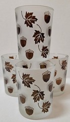 VTG Set of 4 Fall/Autumn Acorn & Leaves Frosted Glass Tumblers 12 fl. oz