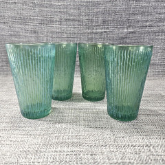 Set of 4 Vintage Jeanette Tree Bark Green Iridescent Glass Tumblers 10oz