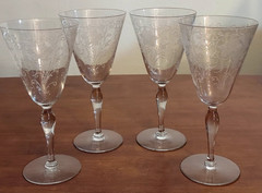 L1 Fostoria WOODLAND Etch 264 Elegant Depression Glass 4 WATER GOBLETS Stem 660