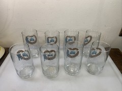 Set/8 12oz VTG Anchor Hocking Drinking Glasses COUNTRY Wreath 1988 Blue Barn