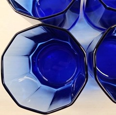 4 Anchor Hocking Essex Cobalt Blue Double Old Fashioned Glasses Octagon