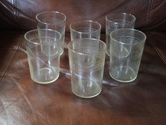 Needle Etched Federal Depression Set Of 6 Small Drinking Glass 3.75″ Vintage TO2